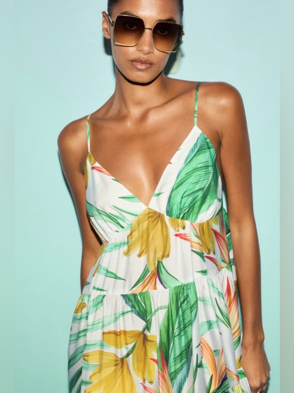 H&M Floral Tiered Maxi Dress XXL V-Neck Summer Sleeveless Viscose Blend - Picture 4 of 13